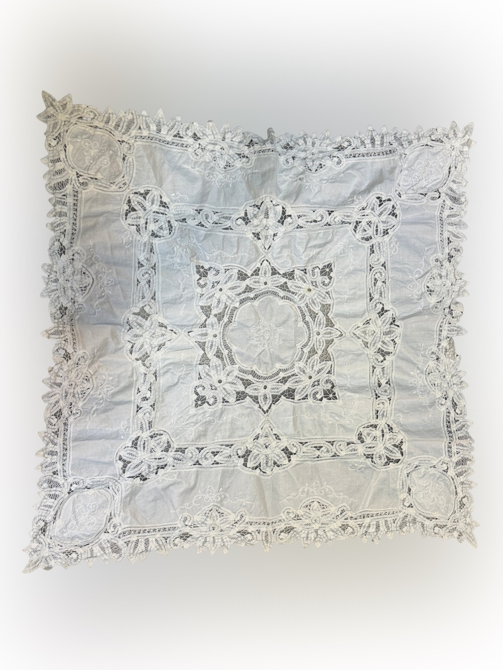 Vintage Cotton & Lace Elegant White Lace Tablecloth 30”x28” Classic Home Dining